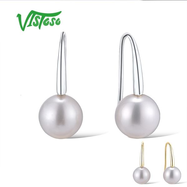 

vistoso серьги для женщин подлинный 14 k 585 желтое / белое золото элегантный сияющий пресной воды белый жемчуг уникальный модные ювелирные, Golden