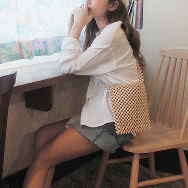 

new vintage bamboo women bag design summer wooden bead bag causal crossbody shoulder bags for girls