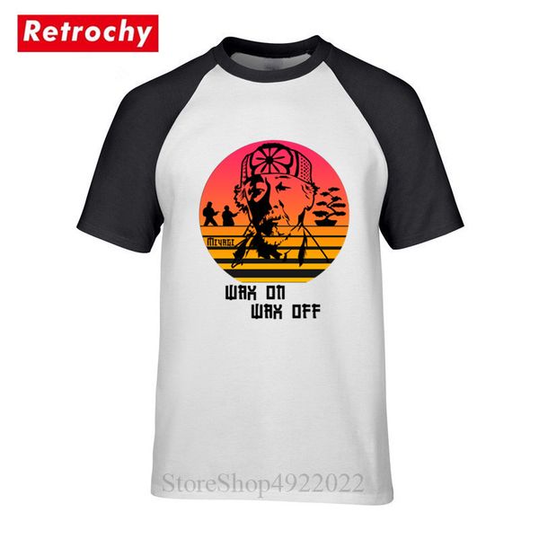 

wax on wax off classic movie t-shirt cobra kai retro sleeve t shirt miyagi do bonsai tree karate kid martialer art shirt, White;black