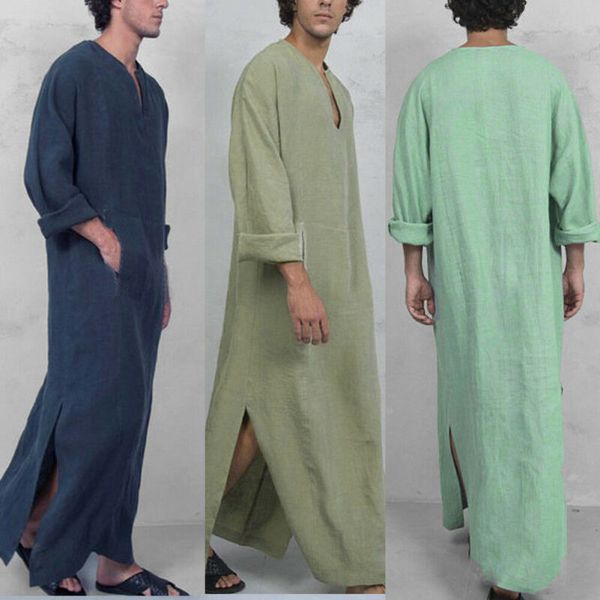 

2019 new men saudi thoub thobe abaya robe daffah dishdasha islamic arab kaftan dress men's casual loose robes nightdress, Black;brown