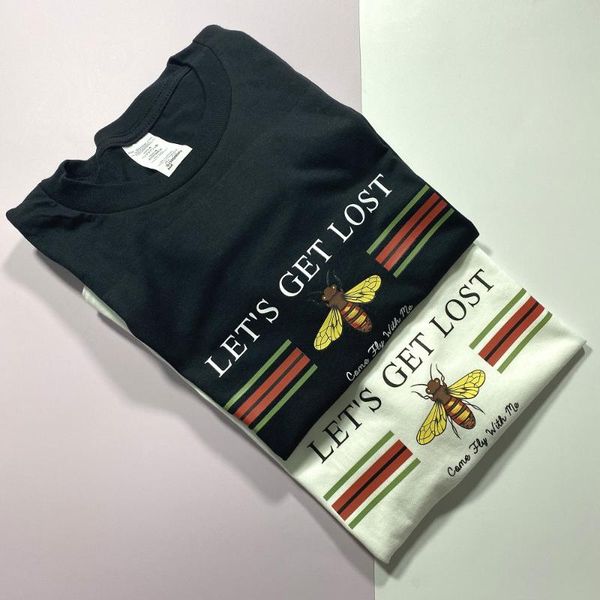 

let's get lost funny t shirts men women bees shirts oversize loose cotton graphic tees short sleeve aesthetic t shirt, White