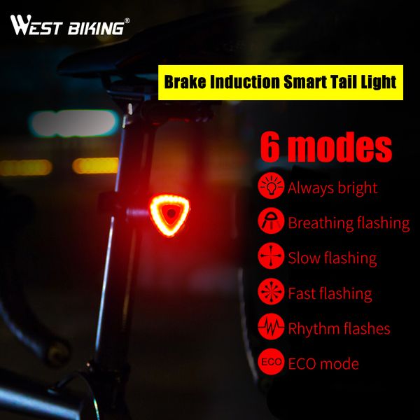 

west biking bike taillight led cycling rear light lamp auto start/sbrake sensing usb smart mtb bicycle tail light