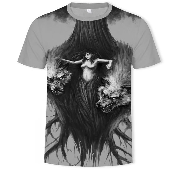 

mens designer summer double wolf 3d digital printing t-shirt short sleeve, White;black