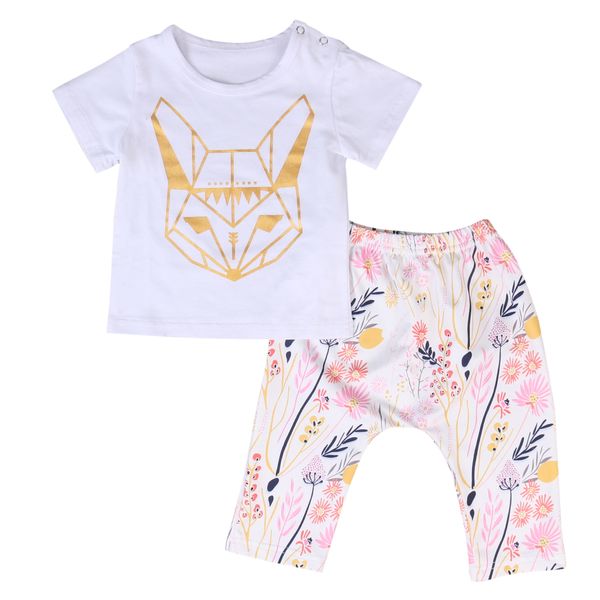 

CANIS 2pcs Toddler Kids Baby Boys Girls Outfits Clothes Fox Tops+Floral Pants Set 1-6Y