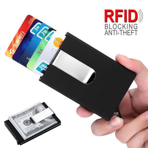 

блокировка rfid металл тонкий двойной односторонний мужчины женщины бумажник зажима денег металла кредитной карты деньги держатель счета ста