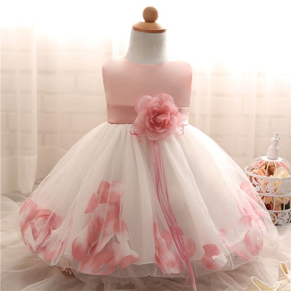 

Summer Floral Baby Dress For Wedding Party Sleeveless Rose Petal Hem Christening 1years Toddler Girls Birthdy Baptism Clothes XF116