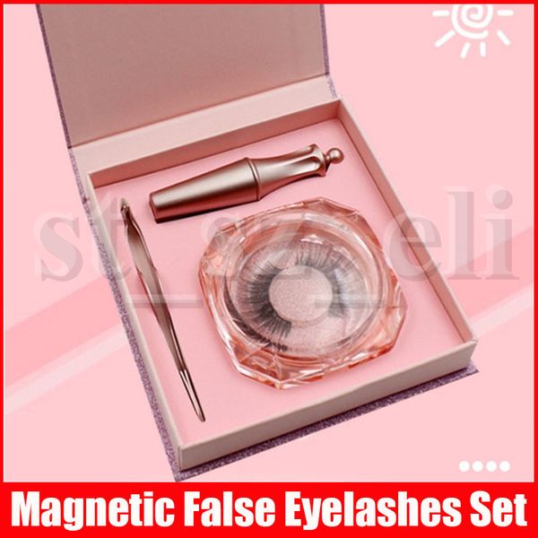 

3 in 1 magnetic lashes +liquid eyeliner+tweeze 1 pair magnets lashes natural set false eyelashes set fake eyelash makeup set 8 styles