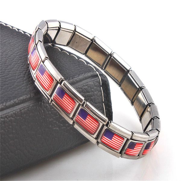 

jewelry american flag elasticity elastic energy sport magnetic germanium italian charm bracelet fashion stainless steel st10, Golden;silver