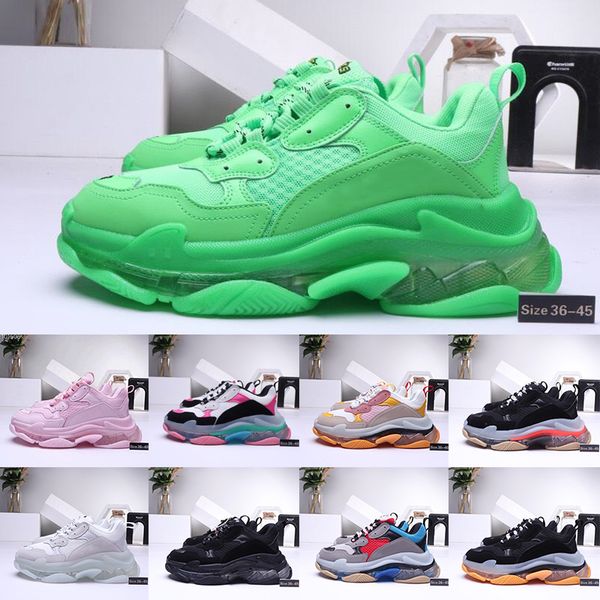 

2020 paris designer triple s mens green crystal casual shoes women luxury leather casual sneakers low lace-up flat shoes with clear sole, White;red