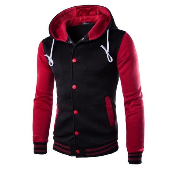 

2020 winter warm outwear marke schlanke casual jacket men color block slim warm button up baseball jacket hoodies coat outwear, Black;brown