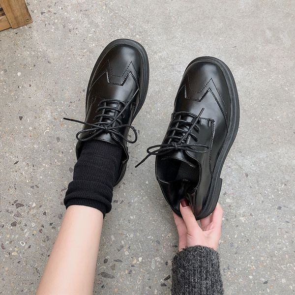

flat black shoes for women oxfords women's autumn modis all-match casual female sneakers flats round toe leather fall 2019