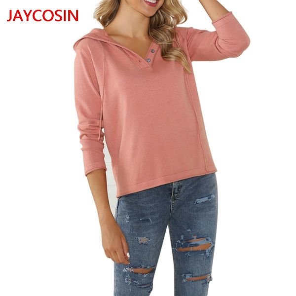 

jaycosin sweater 2019 women solid v-neck button casual pullover long sleeve sweaters blouse winter clothes l300808, White;black
