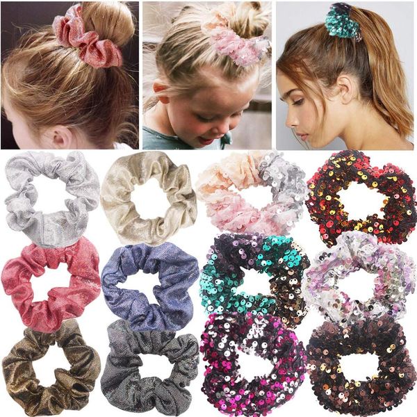 

12pcs sparkly glitter sequin hair scrunchies ponytail holder elastic hair bands ties accessories for girls women teens