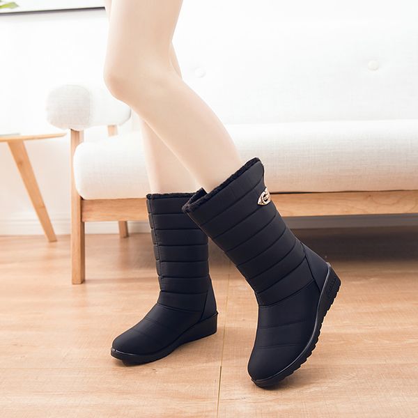 

women boots 2019 winter boots shoes woman waterproof snow boots with wedge heels winter shoes plus size 44 mid calf snow booties, Black