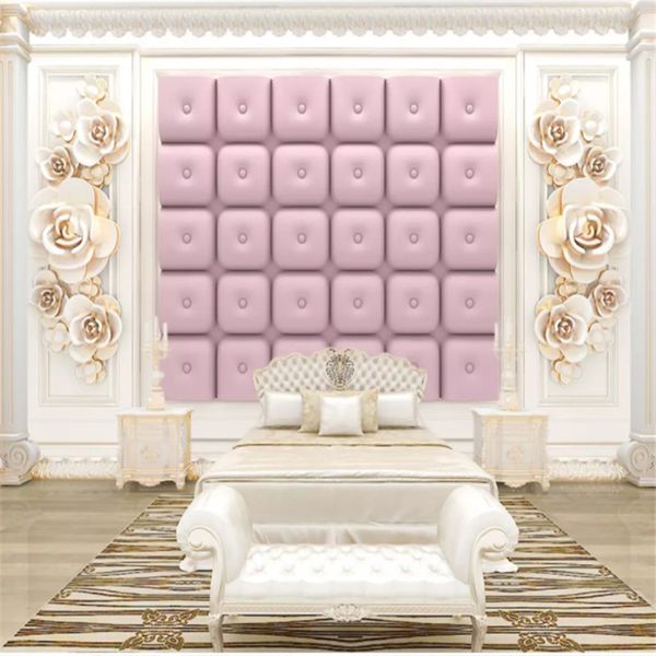 Mural Wallpaper 3d European Pink Soft Bag Photo Wallpapers For Living Room Bedroom Girls Room Wall Papers Home Decor Mural Papel De Parede Photo For