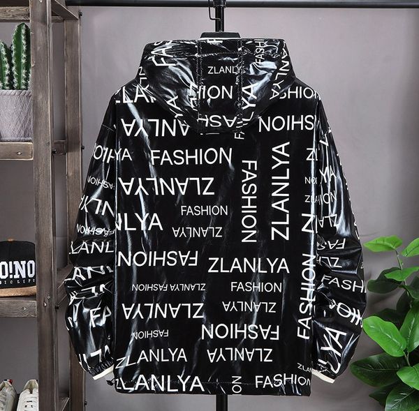 

brand men's jacket hip-hop shiny jacket designer men's autumn spring jackets fashion streetwear slim hooded jacket 3 colors plus s, Black;brown