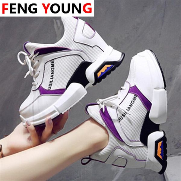

sneakers fashion 8cm high heels new platform shoes women breathable height increasing casual shoes lace-up wedges chunky, Black