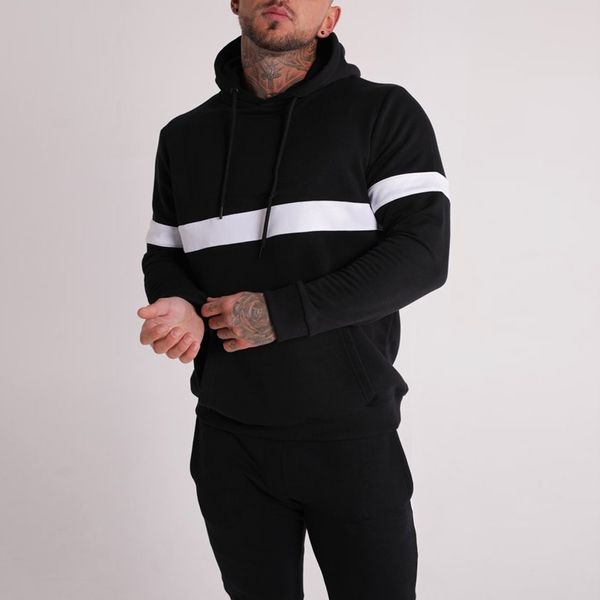 

2019 men's autumn winter sports patchwork color sweatshirt long sleeve blouses support wholesale dropship, Black