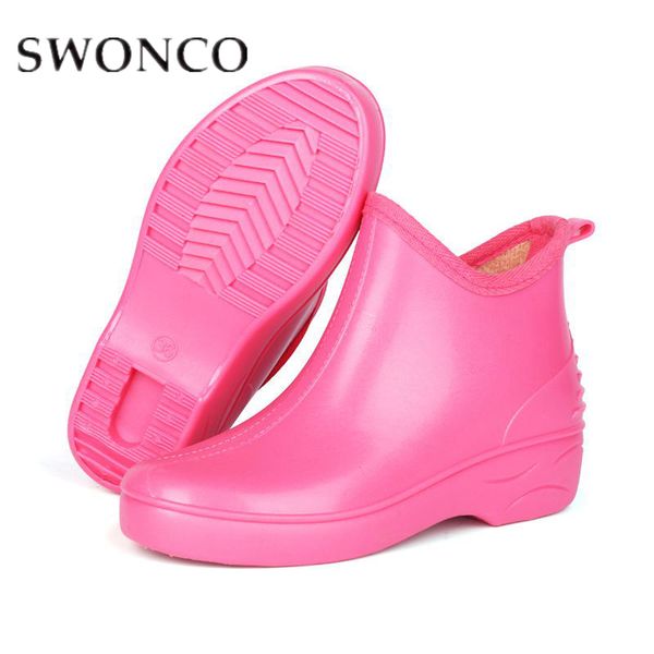 

swonco women candy color rain boots 2019 fashion female water shoes waterproof anti-slippery rubber boots rain ankle, Black
