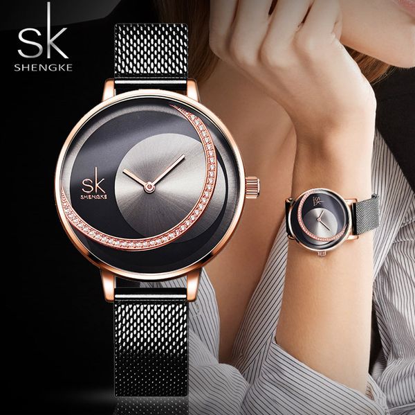 

luxury rose gold women watches fashion waterproof rhinestone lady watch elegant unique shengke casual stainless steel creative sh190730, Slivery;brown