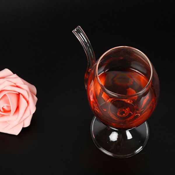 

creative 200/300/320ml wine whiskey glass heat resistant glass sucking juice milk cup tea wine cup with drinking tube straw other dinnerware