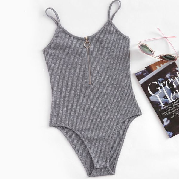 

bodysuit женщины o ring zipper front ребристые cami bodysuit дамы спагетти ремень sexy bodysuit серый рукавов scoop шеи повседневный, Black;white