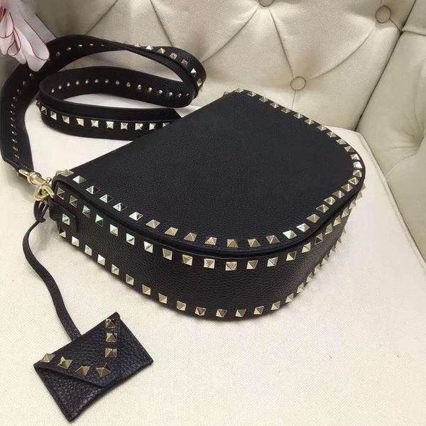 

new ladies handbag new genuine leather high fashion covered saddle rivet semicircle dating travel big bag pretty engliand styles 27cm