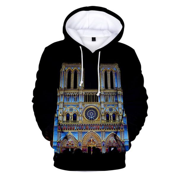 

new men/women hoodie 3d dame de paris print harajuku gothic style architecture sweatshirt warm hoodies cool streetwear 4xl, Black