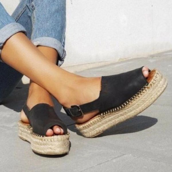 

women sandals 2019 platform sandals wedges shoes ladies peep toe gladiator sandalias mujer summer shoes linen wedge heel, Black