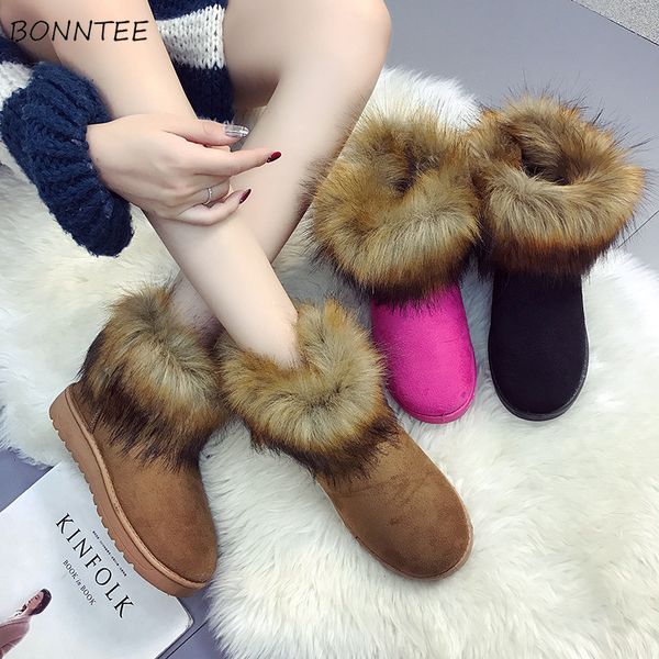

boots women faux fur kawaii 2018 snow boot fashion flock warm thicker plush rubber shoes womens solid casual ankle, Black