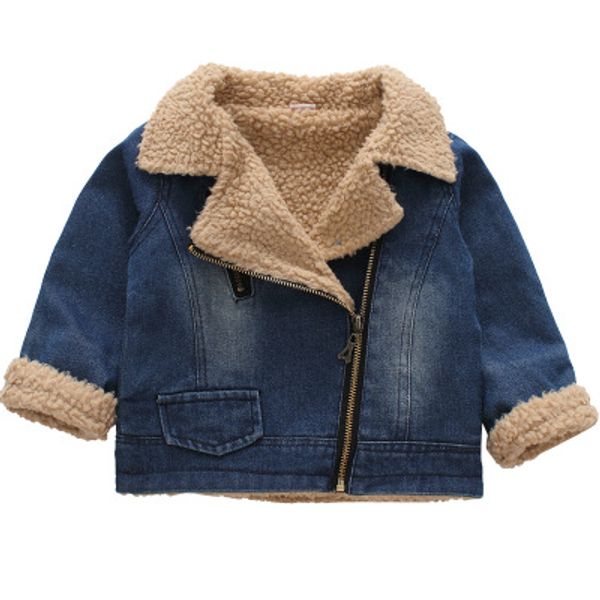 

nwe fake fur neckline kids jacket 2019 winter girls coat denim toddler girls clothes baby boys jacket casaco infantil, Blue;gray