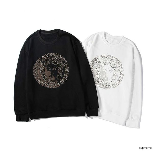 

mens designer pure cotton round neck sweater super heavy duty drilling medusa portrait imported austrian diamond black and98x1