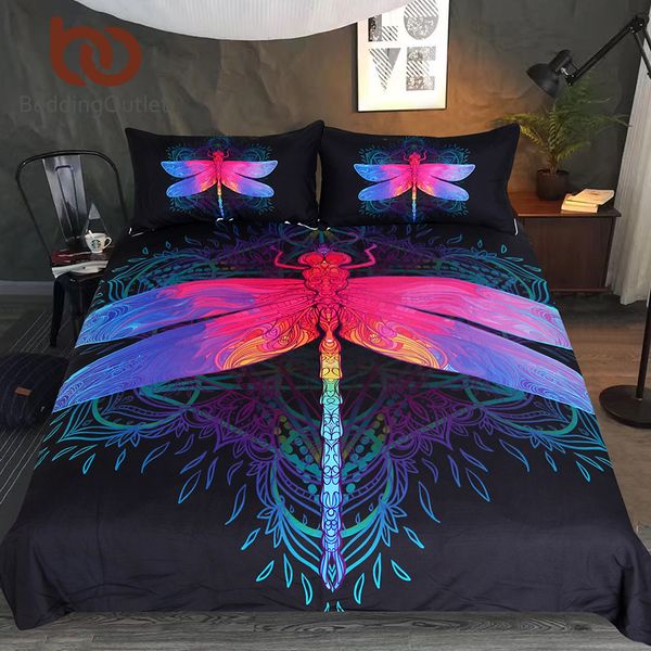 

beddingoutlet dragonfly mandala bedding set insect print duvet cover set purple pink bedclothes colorful home textiles drop ship