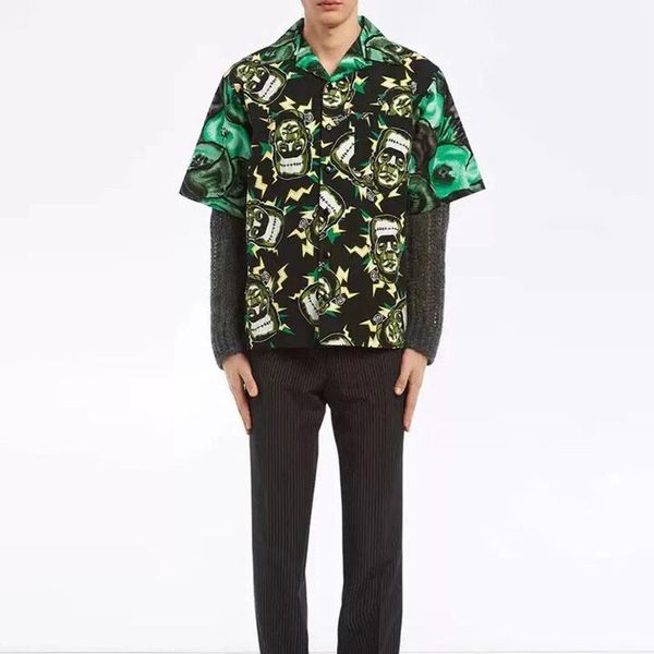 

trend 19ss milano frankenstein green shirt summer beach men women t shirt fashion casual street holiday kiwi outwear jacket hflscs039, White;black