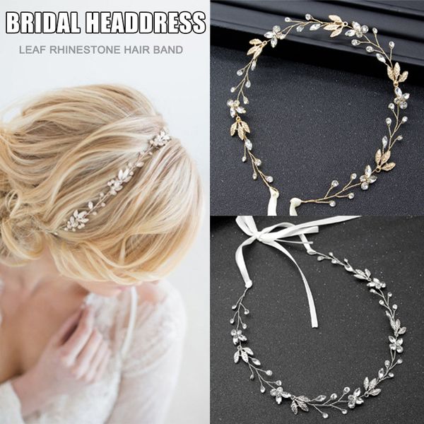

bridal hair band rhinestone leaf headband wedding hair accessories ornaments m8694, Golden;white