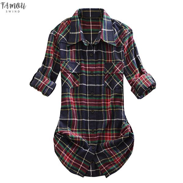 

plus size womens plaid tunic shirts 2020 autumn winter flannel roll up sleeve casual button cap sleeve down blouse camisa femenina, White