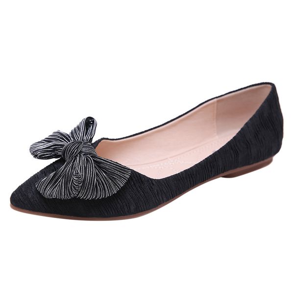 

women's flat ankle shoes shallow mouth single shoes comfortable silk bow flat work wild ladies, Black