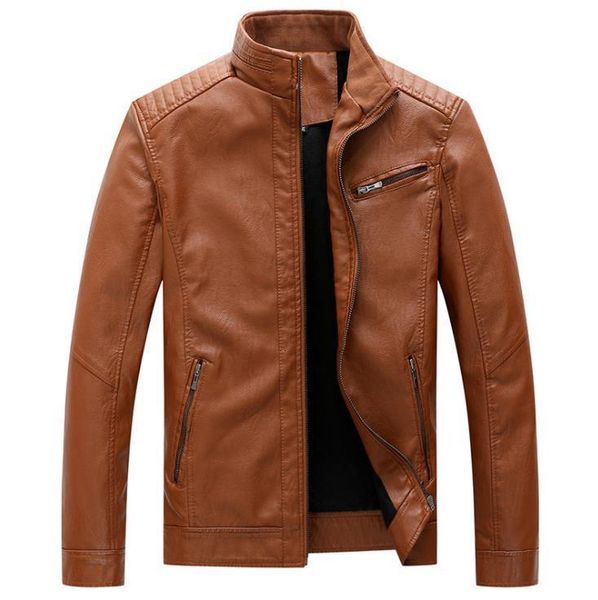 

2019 avoid stand lead pu man leisure time leather clothing basics zoarium zipper youth loose coat, Tan;black