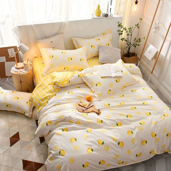 

pineapple fruit geometric 4pcs bed cover set cartoon duvet cover bed sheets and pillowcases comforter bedding set 2tj-61001
