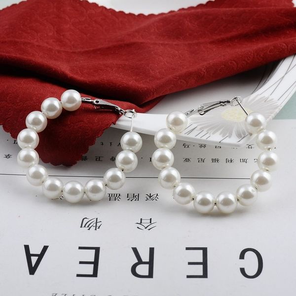 

2019 new trend designer europe and america exaggerated 8mm pearl earrings fashion round earrings female jewelry, Golden;silver