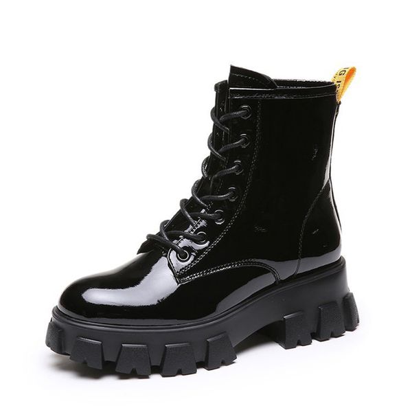 

ankle boots women fashion shoes woman lace-up thick boots round toe shoes outdoor pu leather winter female sep, Black