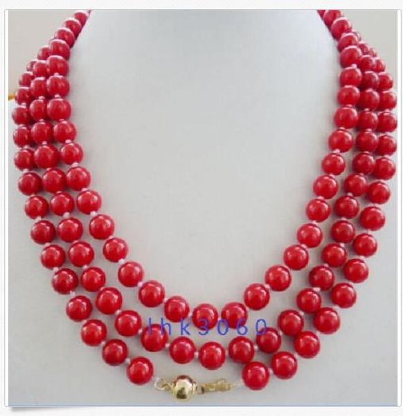 

hug new design natural 8-9mm red coral necklace 49 inch yellow clasp, Silver