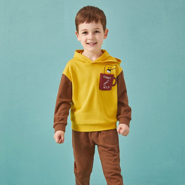 

balabala kids clothes set for autumn panelled spliced children's sports suit for boys pullover hoodies loose trousers fashion, White