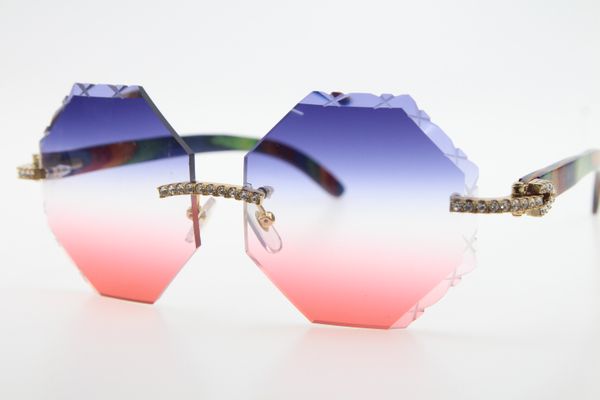 

2020 wholesale high end brand glasses shield 4189706 rimless peacock wood diamond sunglasses wood stone glasses carved red new, White;black