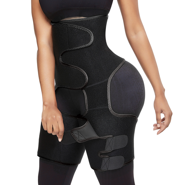 

neoprene thigh shaper sweat thigh trimmer 3 in 1 women high waist and trainer shapewear fat burning compress slimming belt, Black;white