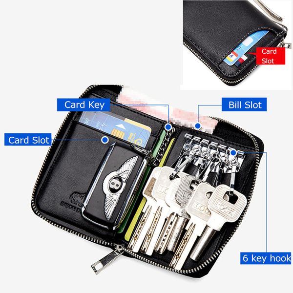 

genuine leather key wallet male car keychain cover zipper card holder wallet key organizer large capacity, Slivery;golden
