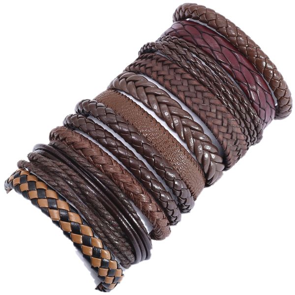 

10 pcs/set weave wrap leather men bracelets for women bangles femme homme male jewelry pulsera hombre erkek bileklik wholesale, Golden;silver