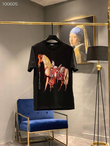 

european station summer 2019 men's trend brand fashion new type dahua horse drill mercerized cotton round neck short sleeve t-shirt tid, White;black