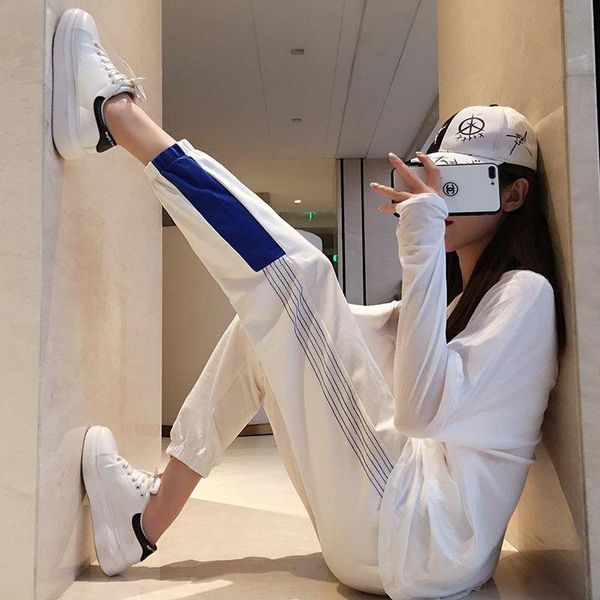 

harajuku casual black cargo pants women elastic high waist pants streetwear korean sweatpants joggersburberry 2019 hip hop, Black;white