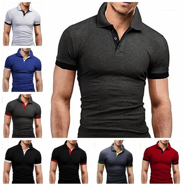 

контрастный цвет мужские отвороты шеи тройники тонкие мужские повседневные топы модные мужские панельные поло с коротким рукавом, White;black